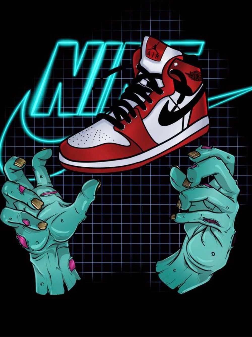 Nike Red White Black Air Jordan 1 Neon Graphic rug